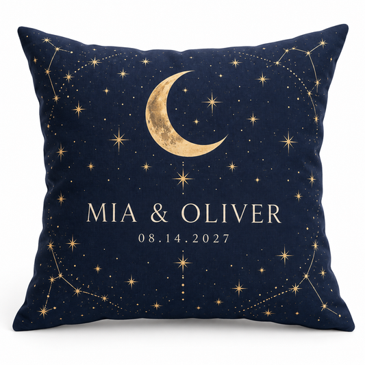Navy Celestial personalized wedding pillow - hero