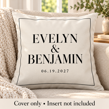 Ivory Editorial personalized wedding pillow cover - couch