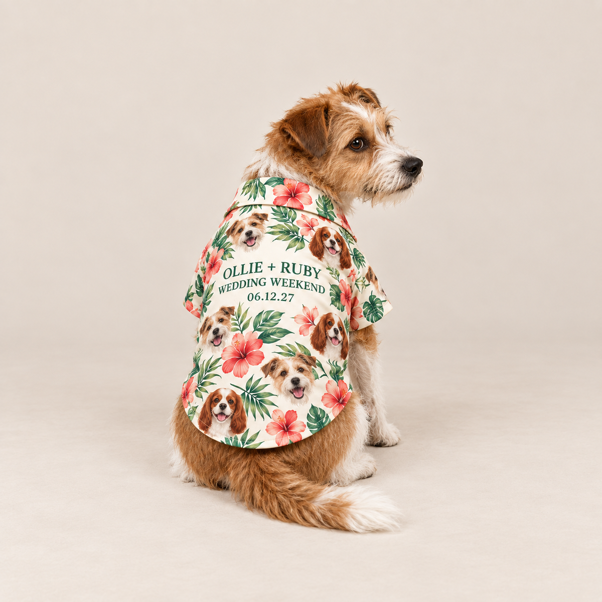 Two-Pet Tropical Portrait Pet Hawaiian Shirt; hero. One Day for Lifetime