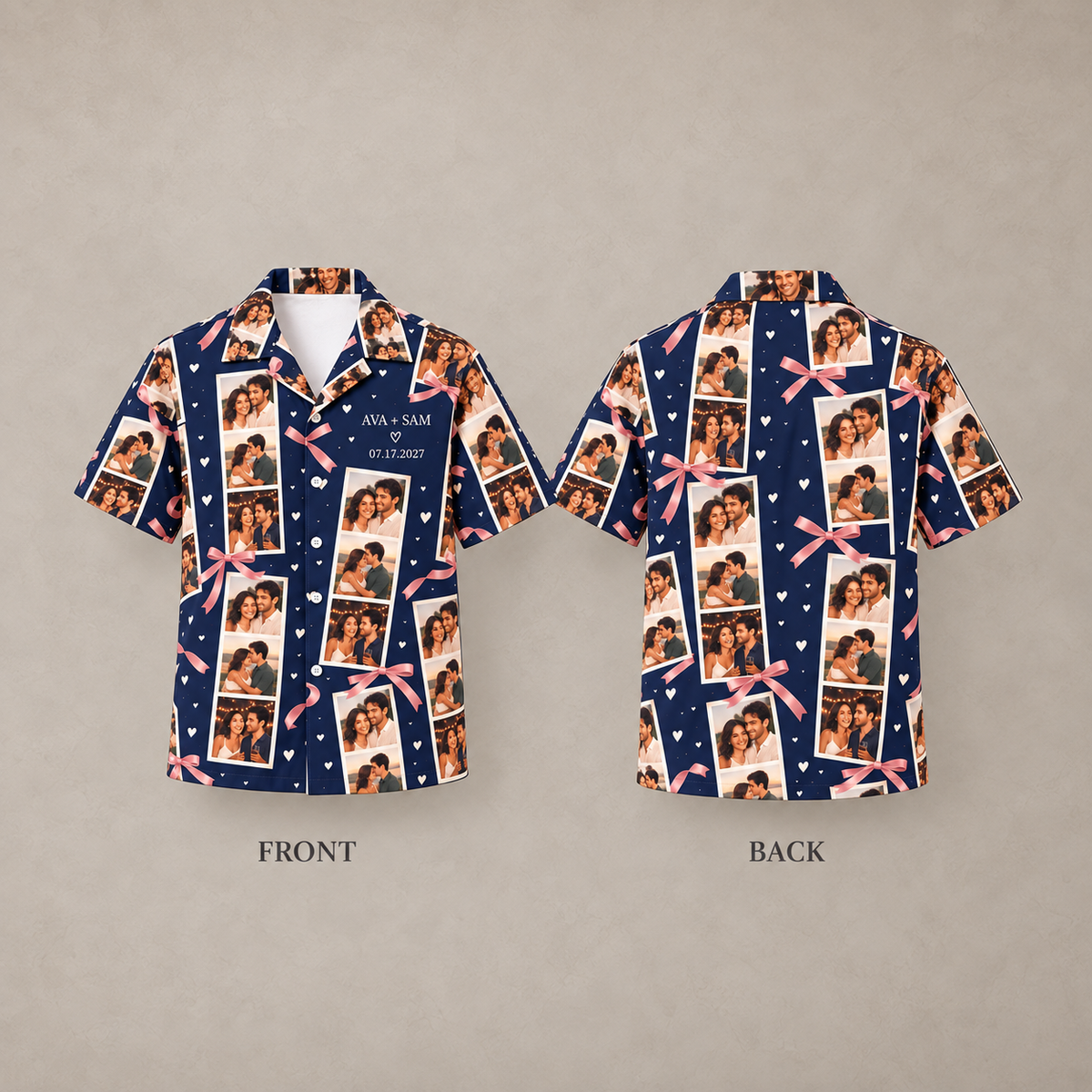 Our Story Photo Strips Hawaiian Shirt; front back. One Day for Lifetime