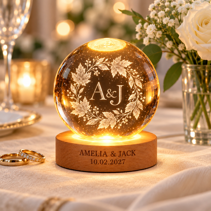 Autumn Wreath personalized crystal ball led keepsake - wedding table