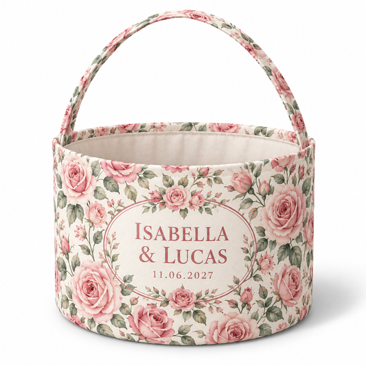 Blush Roses personalized fabric gift basket - hero