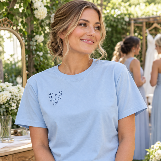 Garden Bridesmaid Initials Embroidered T-Shirt; hero. One Day for Lifetime