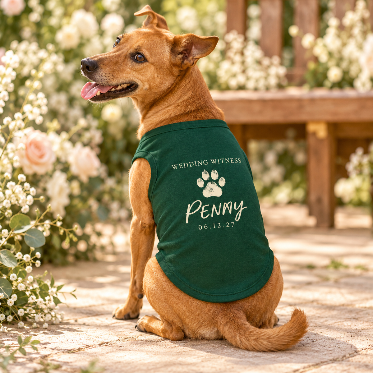 Wedding Witness Paw Pet Tank Top; lifestyle context. One Day for Lifetime