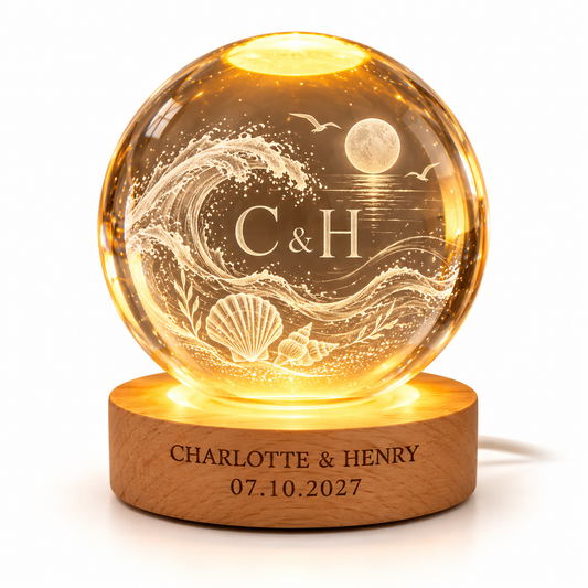 Coastal Initials personalized crystal ball led keepsake - hero