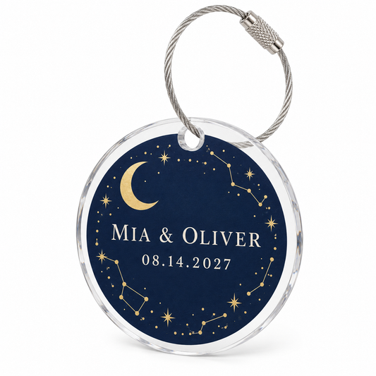 Navy Celestial Round personalized clear acrylic gift tag - hero