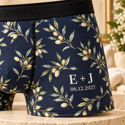 Heirloom Initials Personalized Boxer Briefs; print detail. One Day for Lifetime