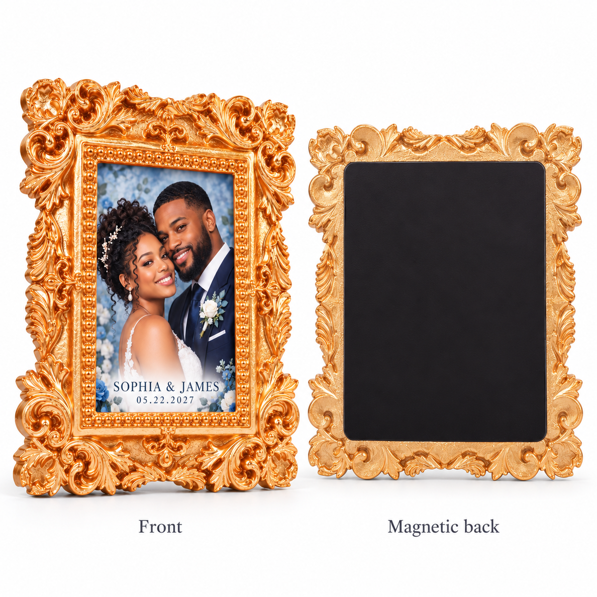 Dusty Blue Rectangle vintage photo frame magnet - detail