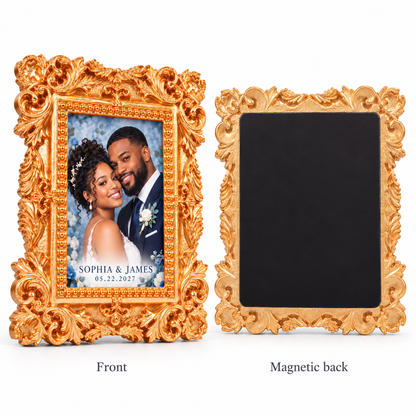 Dusty Blue Rectangle vintage photo frame magnet - detail