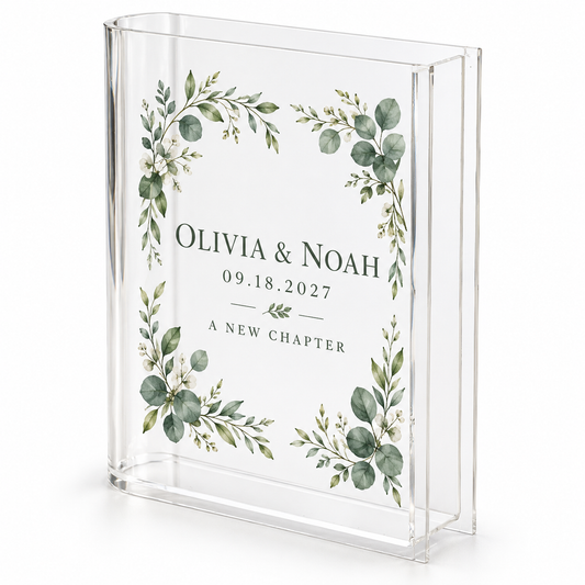 Sage Eucalyptus personalized acrylic book vase - hero