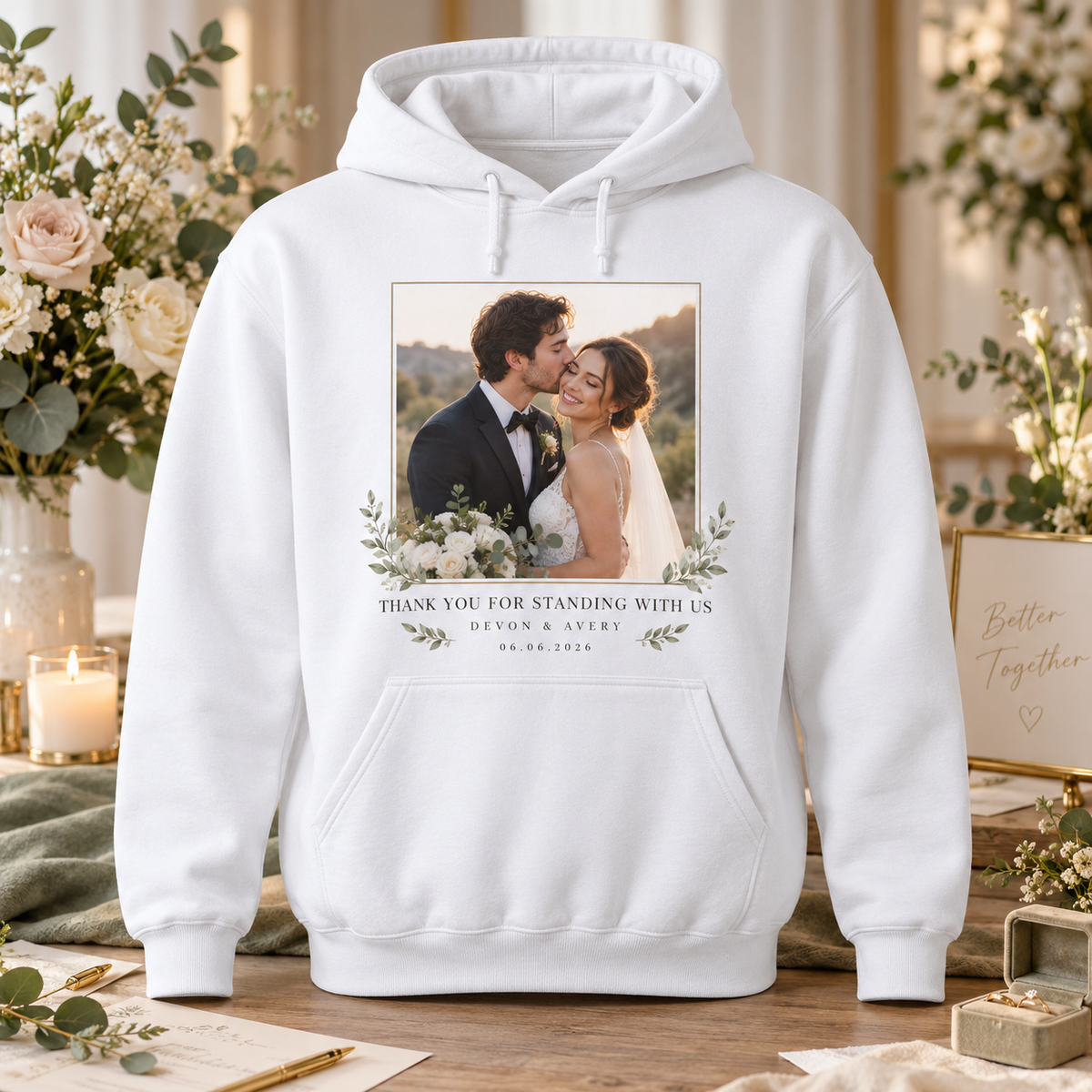 Newlywed Thank You Hoodie; hero. One Day for Lifetime