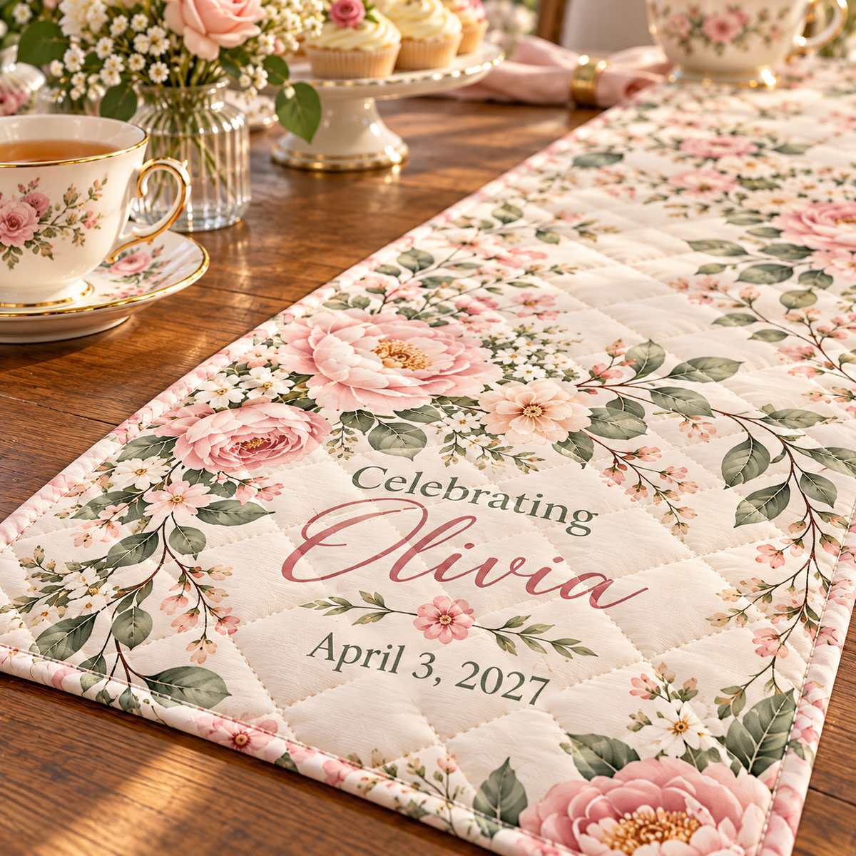 Bridal Shower Tea Quilt Table Runner; quilt detail. One Day for Lifetime