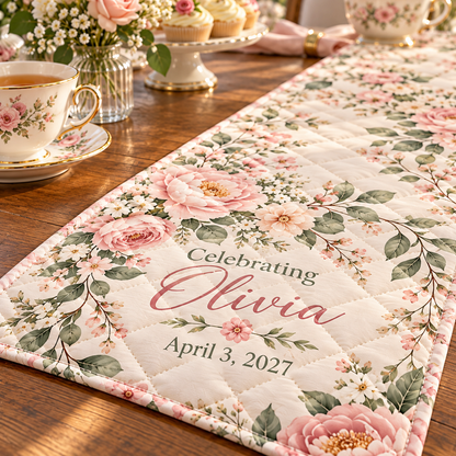 Bridal Shower Tea Quilt Table Runner; quilt detail. One Day for Lifetime