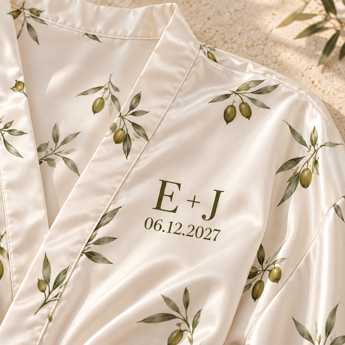 Heirloom Initials Personalized Satin Robe; print detail. One Day for Lifetime