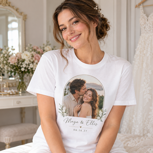 Our Engagement Snapshot Personalized Printed T-Shirt; hero. One Day for Lifetime