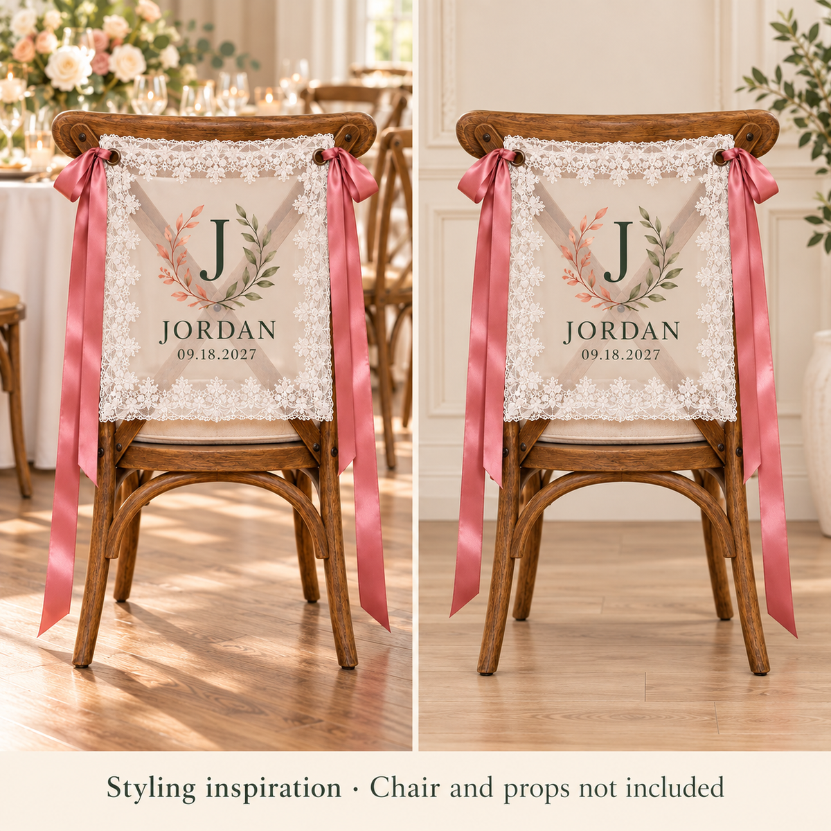 Family Keepsake Personalized Lace Chair Banner; context. One Day for Lifetime