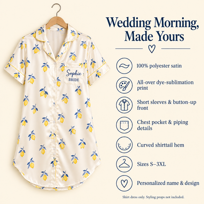 Citrus Wedding Weekend | Personalized Satin Pajama Shirt Dress - information
