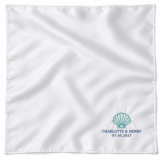 Coastal Shell embroidered satin wedding handkerchief - hero