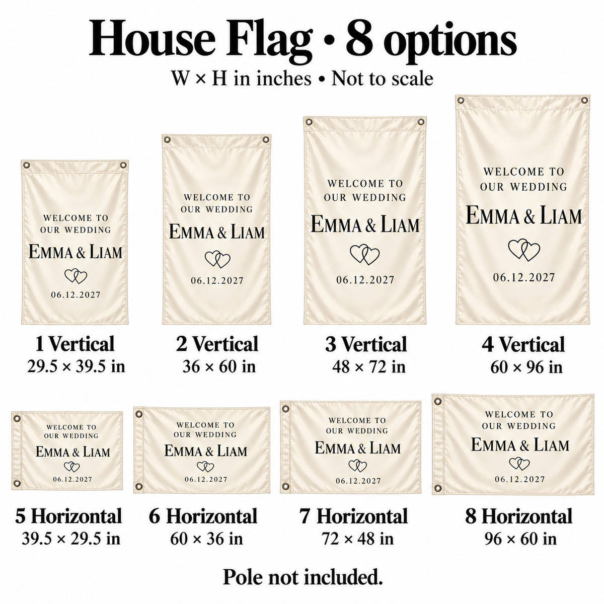 Ivory Linked Hearts personalized wedding house flag - eight size options