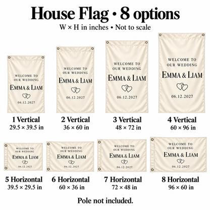 Ivory Linked Hearts personalized wedding house flag - eight size options