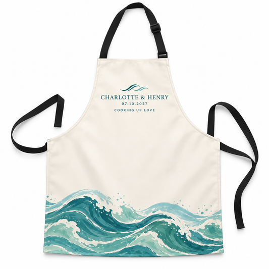Teal Coastal Wave personalized wedding apron - hero