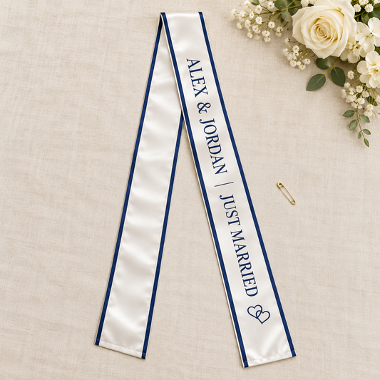 Newlywed Celebration Satin Sash; hero. One Day for Lifetime