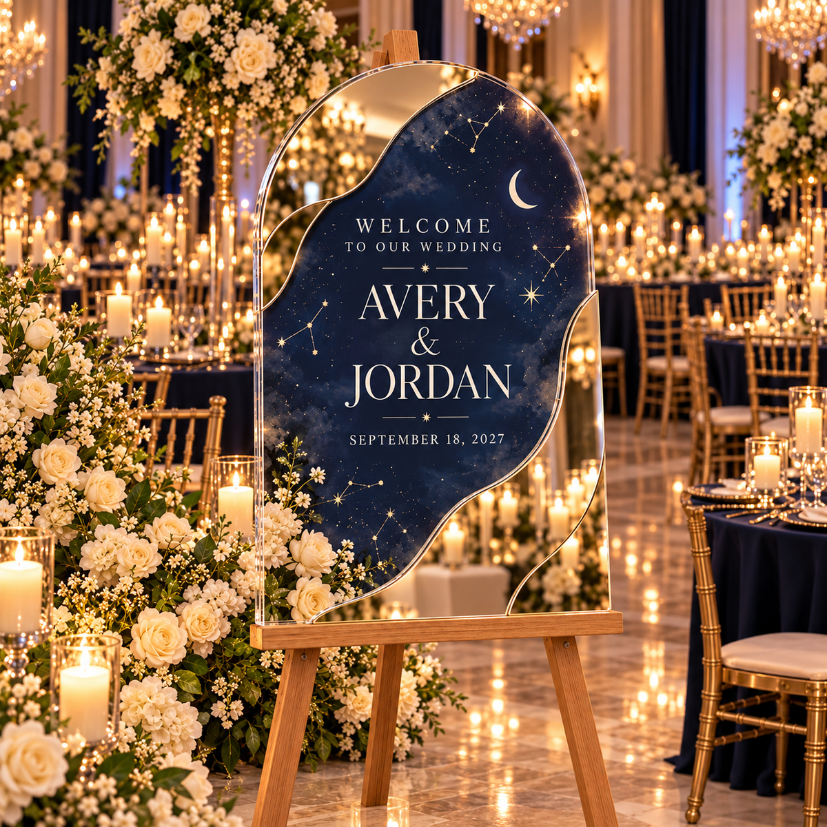 Midnight Celestial Personalized Mirror Acrylic Welcome Sign; hero. One Day for Lifetime