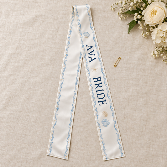 Coastal Bride Satin Sash; hero. One Day for Lifetime
