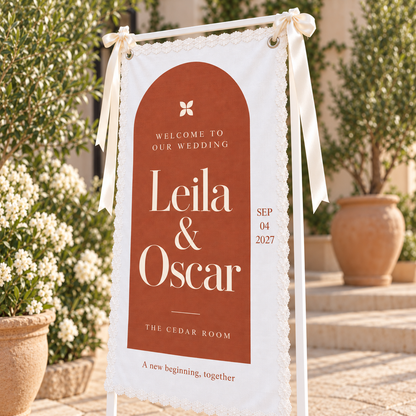 Through Our Painted Arch | Personalized Lace Wedding Banner - arch print detail