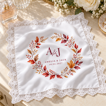 Autumn Monogram printed satin wedding handkerchief - vanity