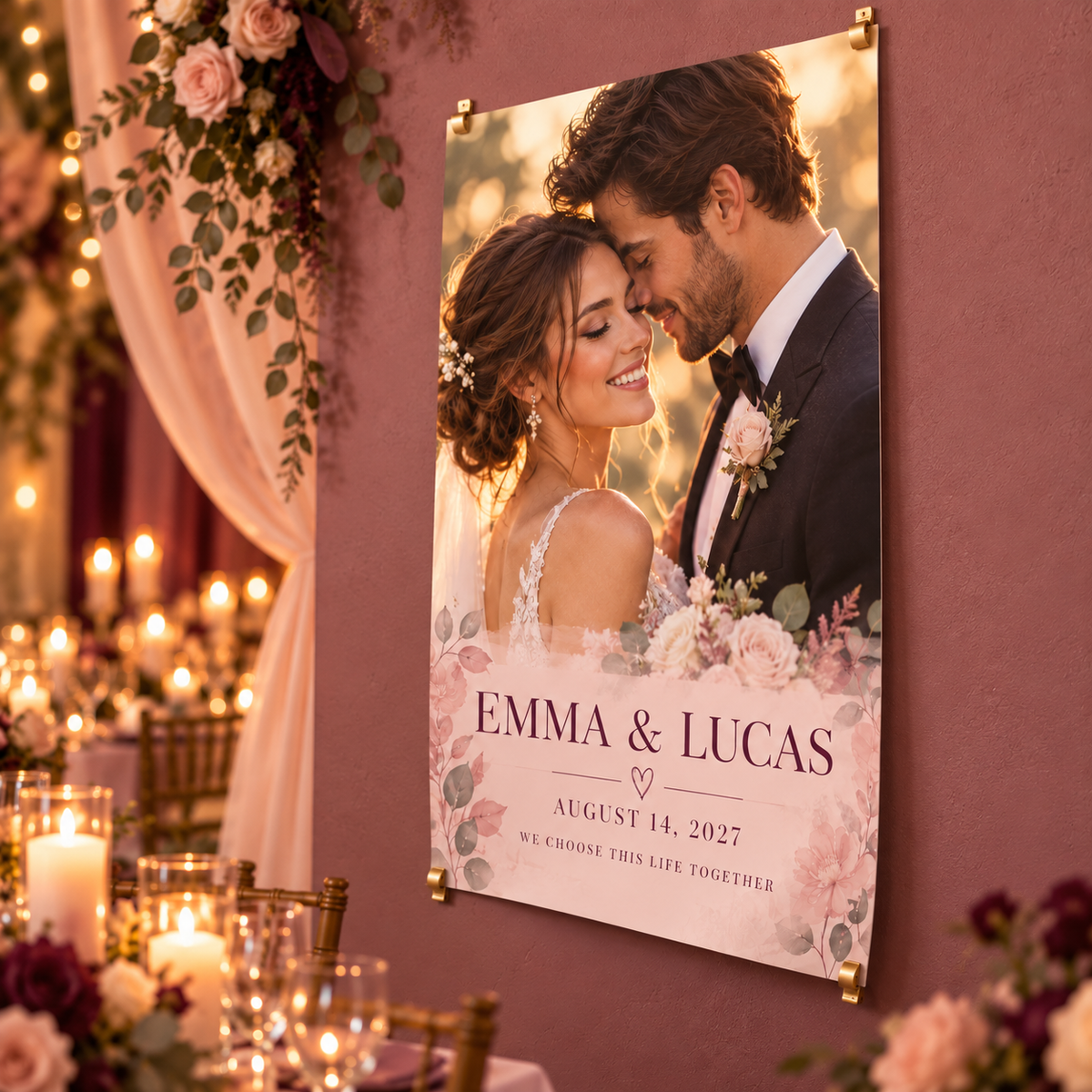 Vow Lines Portrait Personalized Wedding Poster; right angle. One Day for Lifetime