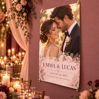 Vow Lines Portrait Personalized Wedding Poster; right angle. One Day for Lifetime