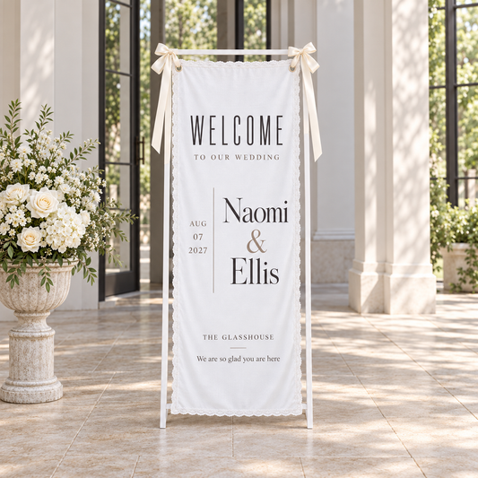 The Invitation Column | Personalized Lace Wedding Banner - hero