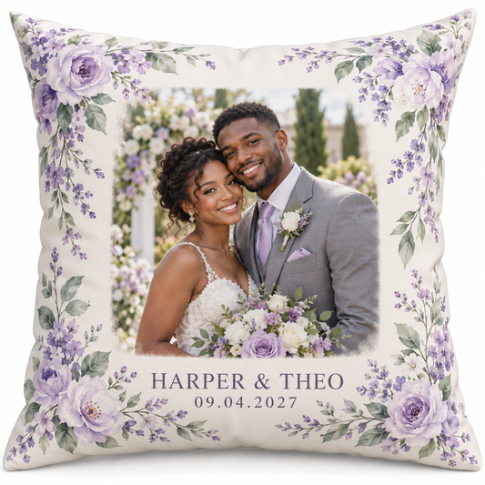 Lilac Portrait personalized wedding pillow - hero