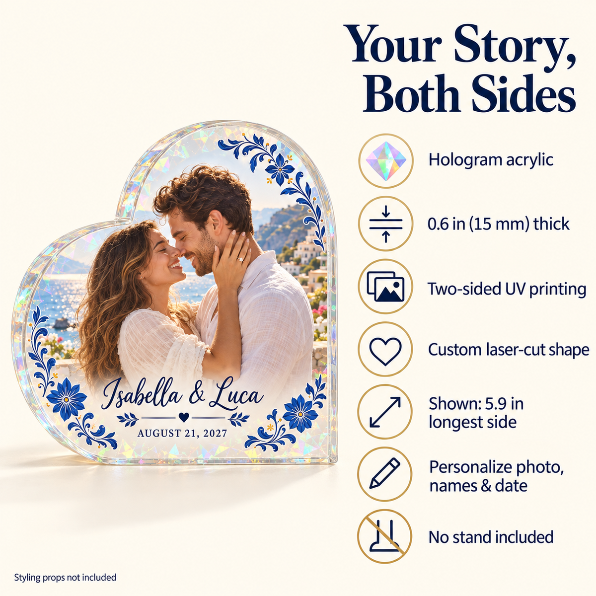 Coastal Heart | Personalized Hologram Photo Plaque - information