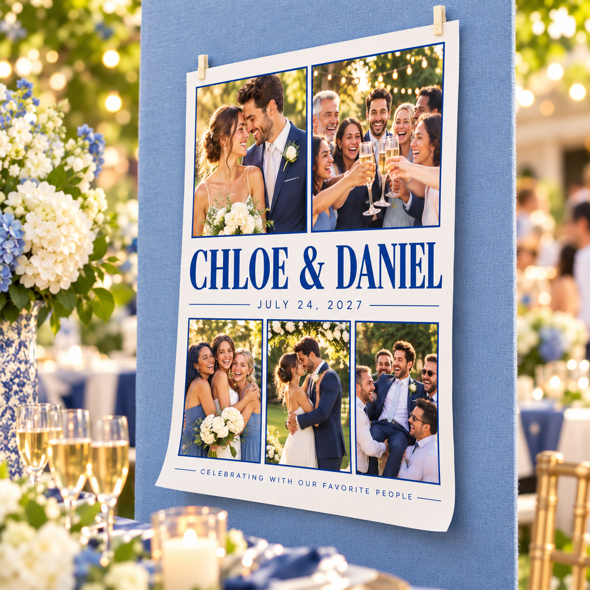 Celebration Mosaic Personalized Wedding Poster; right angle. One Day for Lifetime