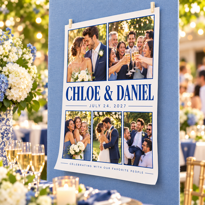 Celebration Mosaic Personalized Wedding Poster; right angle. One Day for Lifetime
