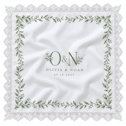 Sage Monogram printed satin wedding handkerchief - hero