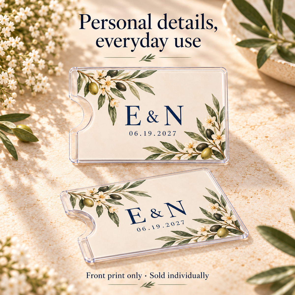 Olive Monogram Card Sleeve; design details. One Day for Lifetime