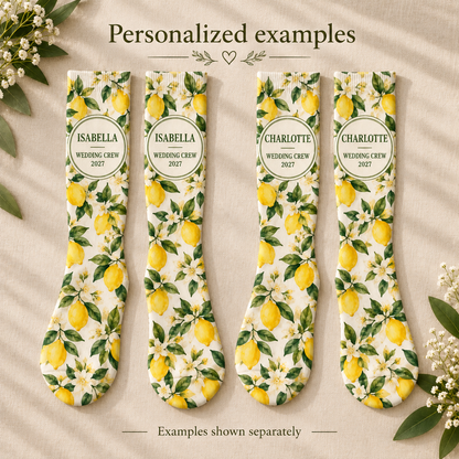 Citrus Wedding Party Socks; name examples. One Day for Lifetime