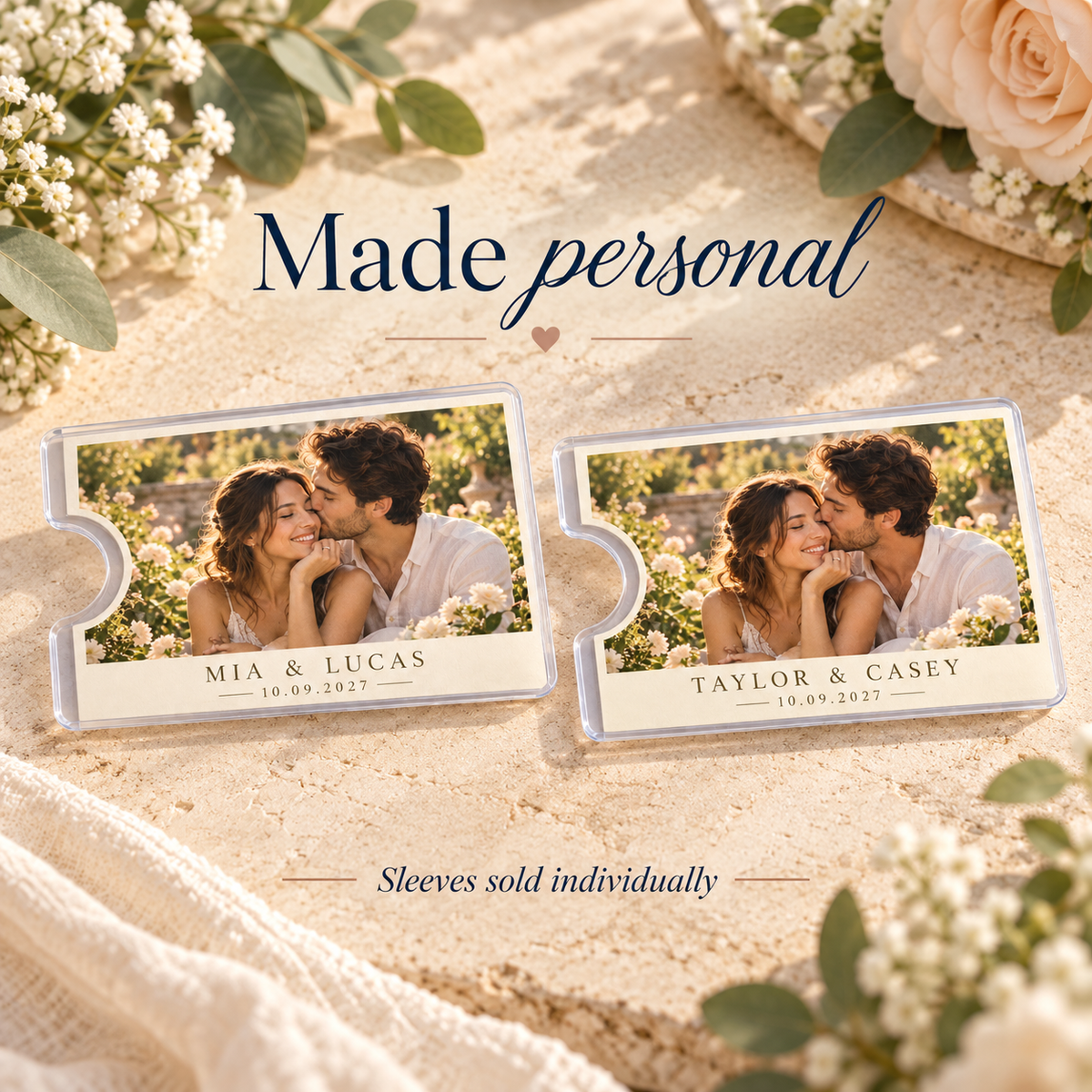 Engagement Photo Keepsake Card Sleeve; pair personalization. One Day for Lifetime