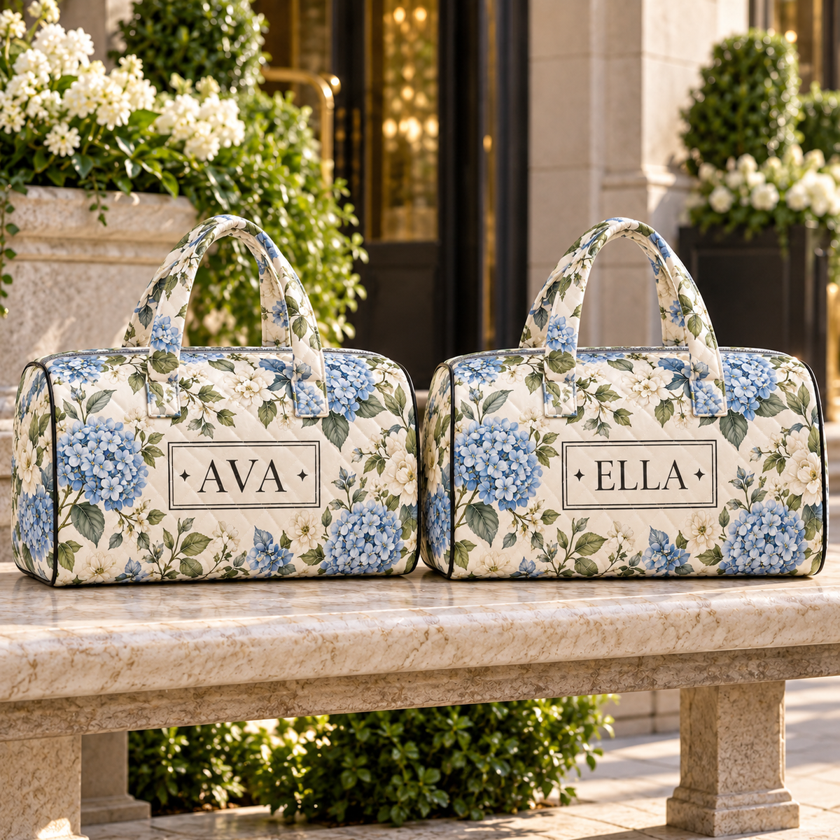 City Classic Personalized Quilted Weekend Bag; personalization examples. One Day for Lifetime