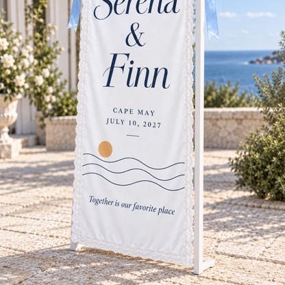 A Tide of Welcome | Personalized Lace Wedding Banner - wave lace detail