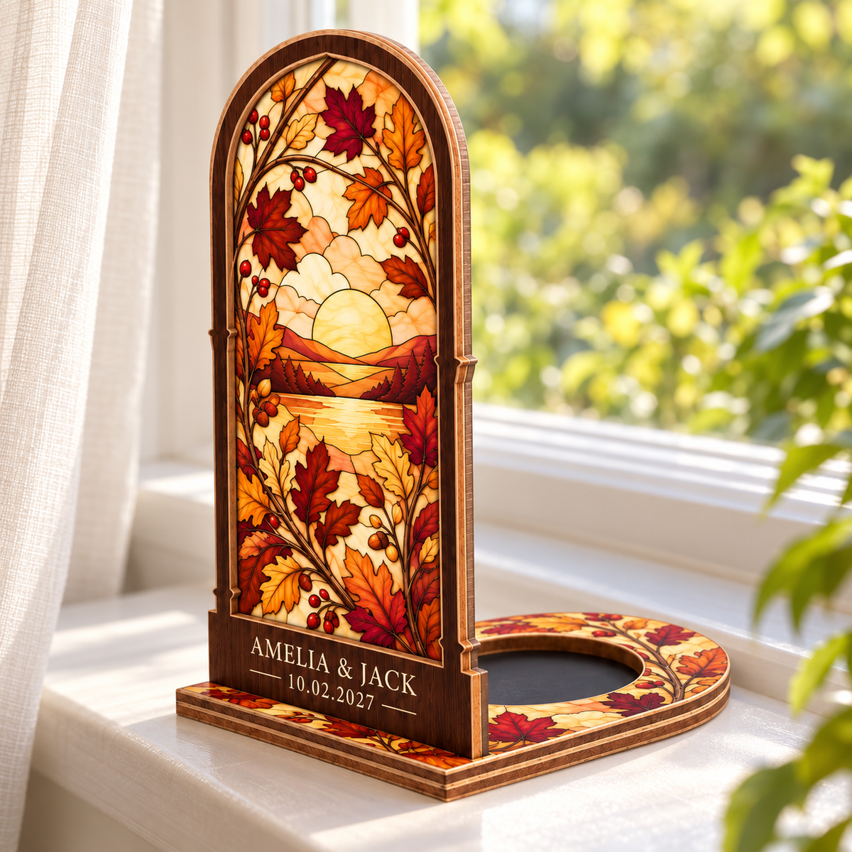 Amber Autumn suncatcher candle holder - home windowsill
