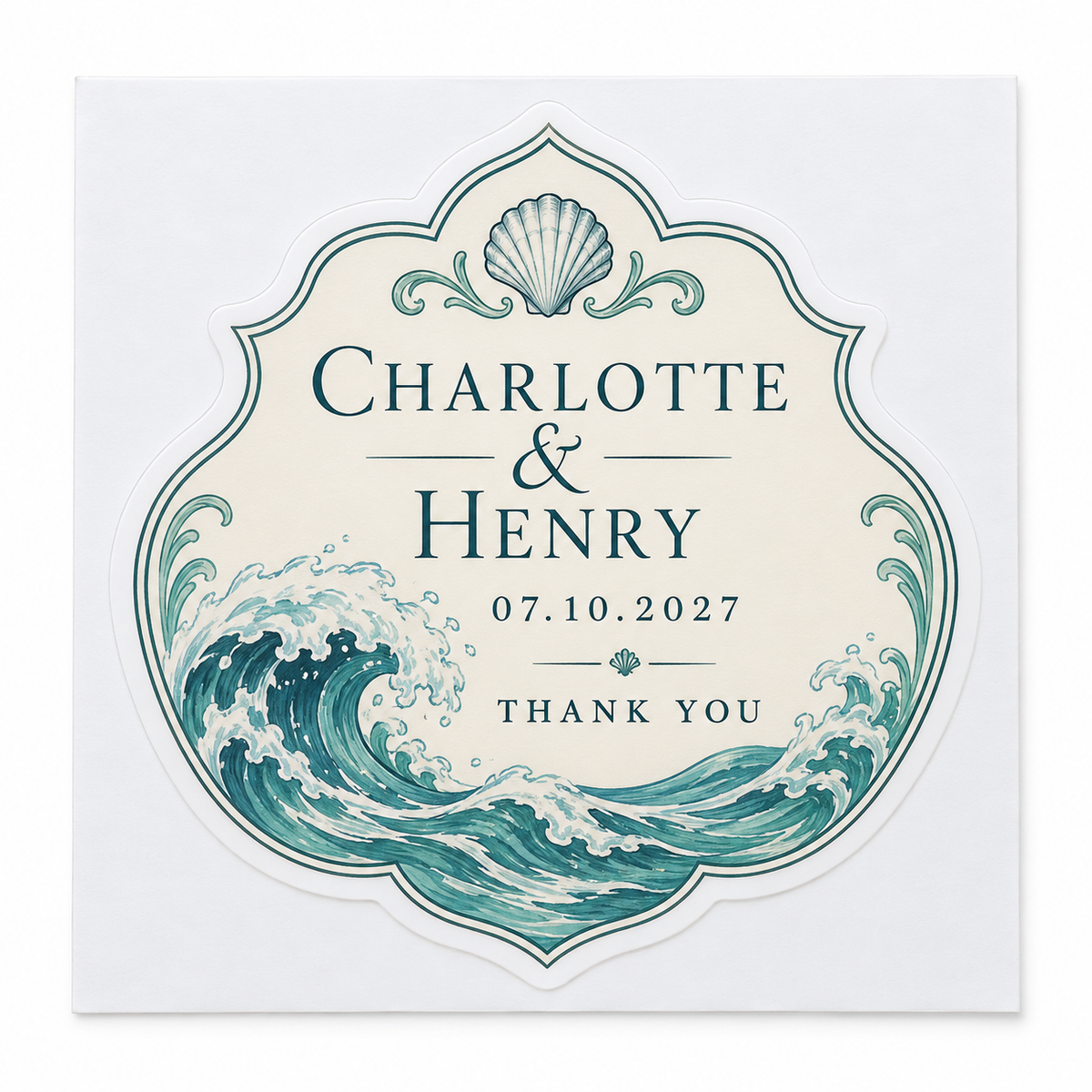 Coastal Wave personalized wedding sticker - hero