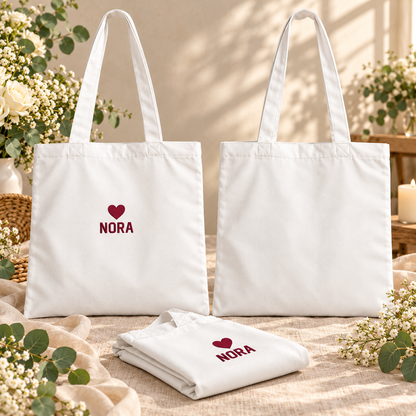 Heartfelt Mother Gift Embroidered Tote Bag; front back display. One Day for Lifetime