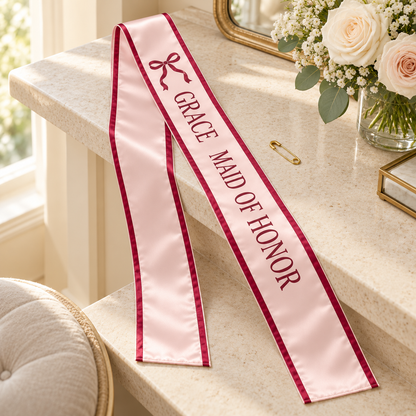 Bow Maid of Honor Satin Sash; detail. One Day for Lifetime