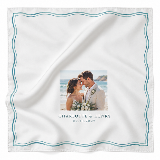 Coastal Wave printed satin wedding handkerchief - hero