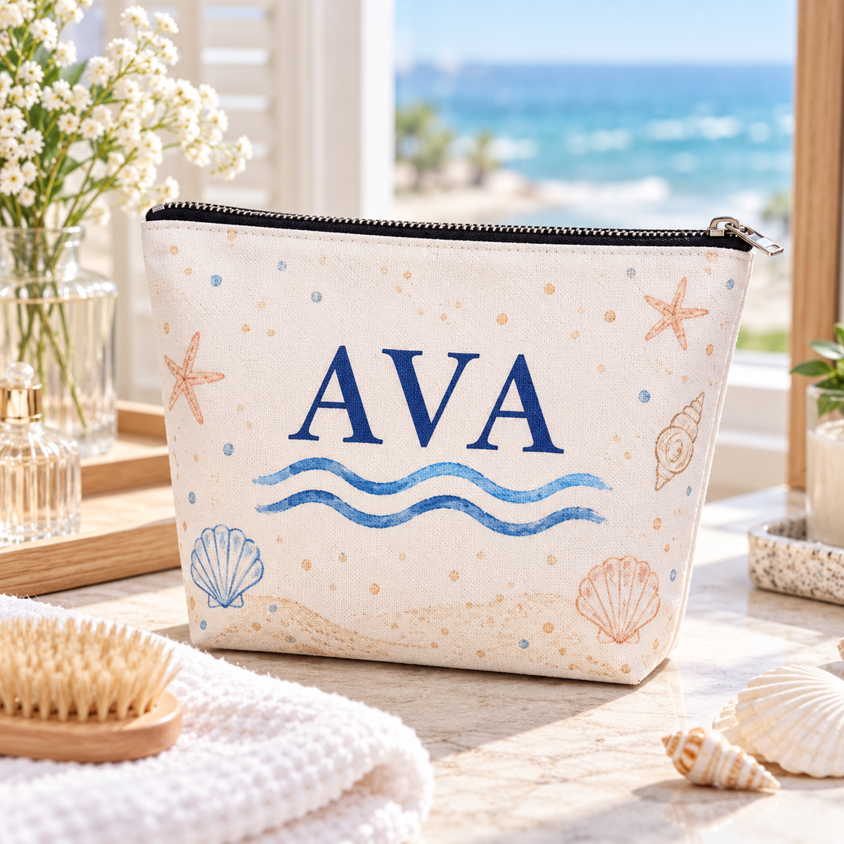 Coastal Wedding Weekend Cosmetic Bag; hero. One Day for Lifetime