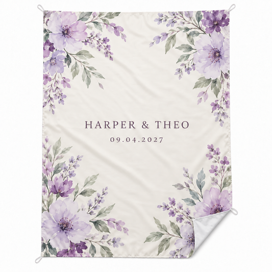 Lilac Watercolor Floral personalized sand-proof beach blanket - hero